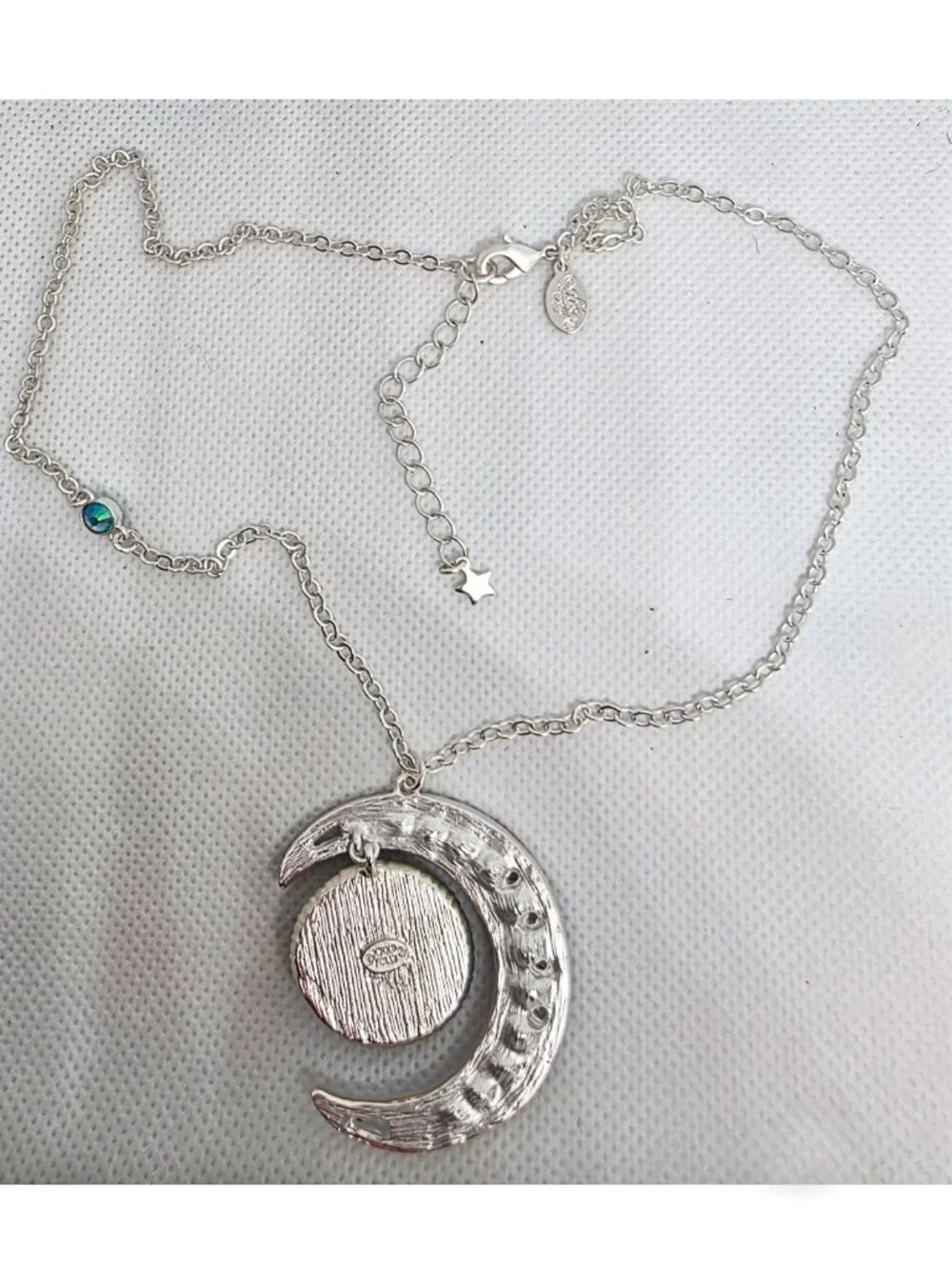 Kirks Folly Moondust Goddess Seaview Moon Necklace Silvertone- azure